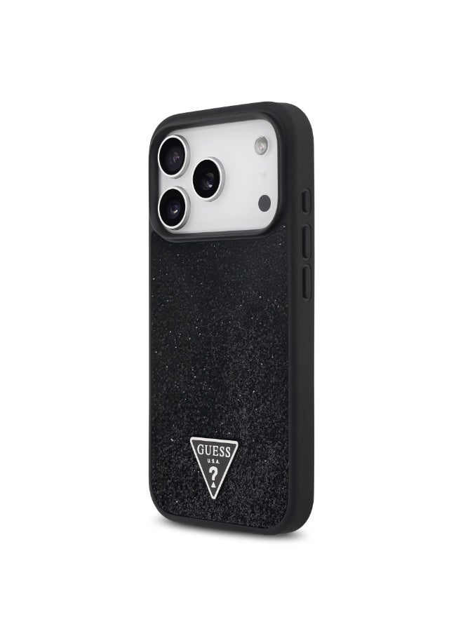GUESS iPhone 17 Pro Max MagSafe PU Leather Fixed Glitter Case With Triangle Logo  / Magsafe Compatible / Ultra Slim / lightweight design / Easy Installation - Black - Image 3