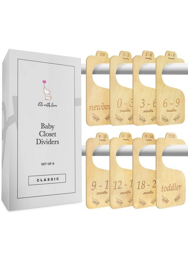 Eli with Love - Baby Closet Dividers (Classic) By Eli With Love 8 Premium Wood Double Sided Baby Closet Size Dividers Ideal Baby Clothes Dividers For Closet Organize Nursery Closet Hangers By Size;Age - Image 1