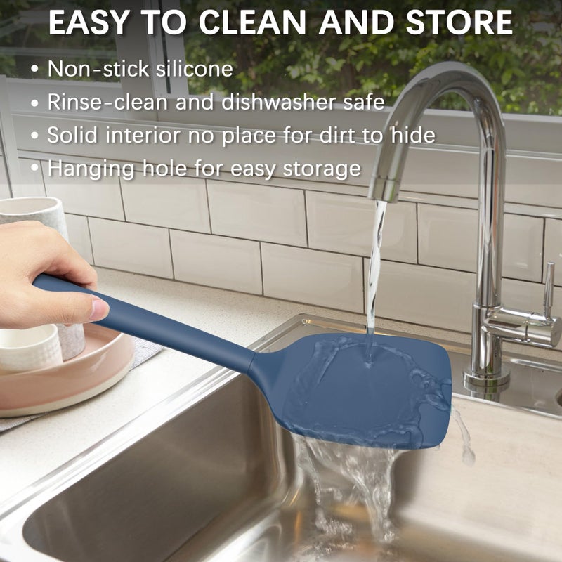 Coukre 2 Pack Silicone Spatula Set, High Heat Resistant, BPA Free Kitchen Spatula, Solid & Slotted Turner for Non-Stick Pans, SautÃ©ing, and Flipping (2, PureDarkBlue) - Image 5