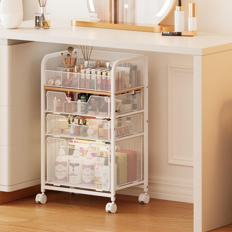 Jakyitvi Makeup Cart Organizer with 3 Drawers,Floor Skincare Organizers with Dividers, Vanity Organizer Cosmetics Display Cases Holder for Skin Care Nail Polish Perfume Makeup brush Hair Tool,White - Image 1
