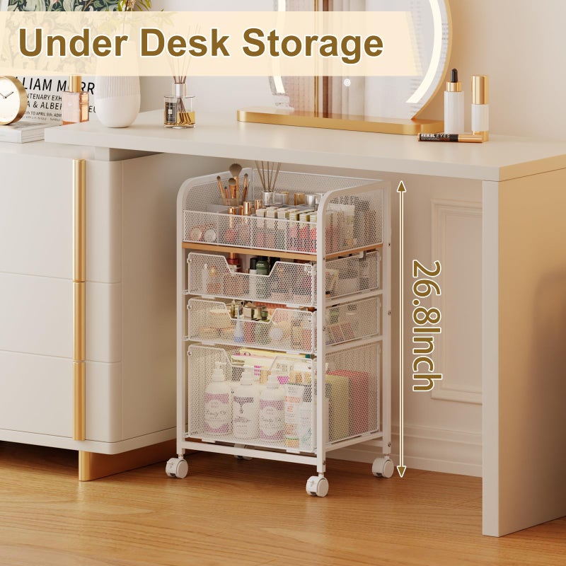 Jakyitvi Makeup Cart Organizer with 3 Drawers,Floor Skincare Organizers with Dividers, Vanity Organizer Cosmetics Display Cases Holder for Skin Care Nail Polish Perfume Makeup brush Hair Tool,White - Image 2