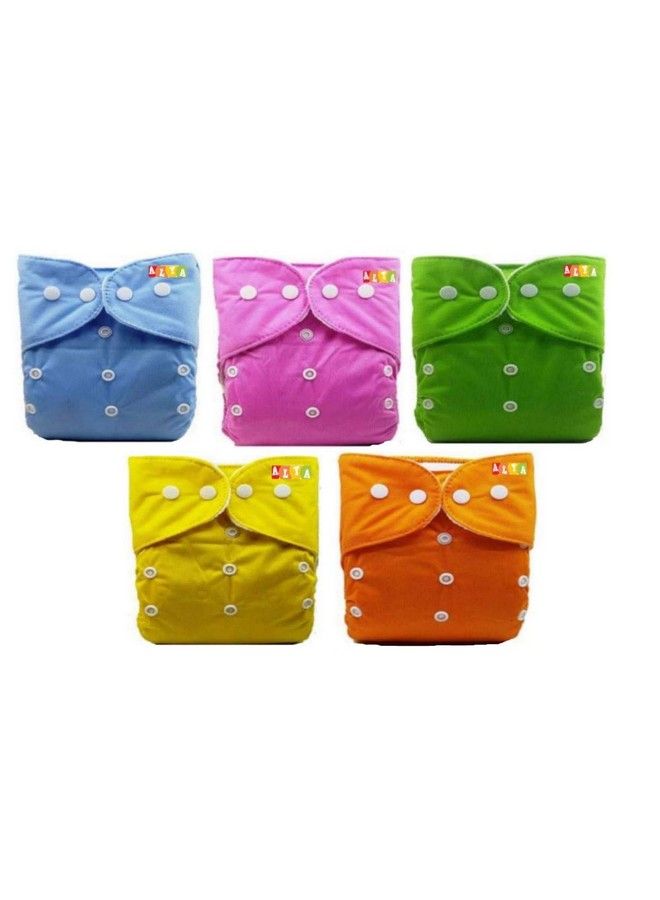 Alya Pocket Button Style Solid Reusable Cloth Diaper All In One Adjustable Washable Diapers Nappies(Without Inserts) For Toddlers;New Borns(0 24 Months3 16Kg) (Pack Of 5 Ogybp) - Image 1