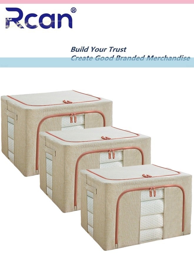 Rcan 3Pack Clothes Storage Bag  72L Foldable Closet Organizers Storage Containers Large Storage Bins for Comforters Blankets Bedding Toys Books Foldable with Sturdy Zipper Clear Window  - Image 1