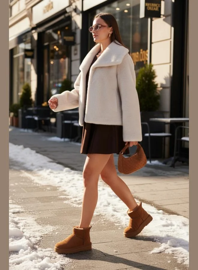 ليلا ليلا فرو نسائي مبطن بياقة عريضة مقاس واسع فرو