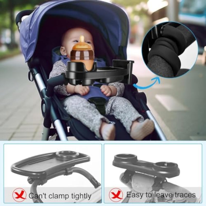 صينية عربة الأطفال من Joyzzz، حامل للوجبات الخفيفة 3 في 1 متعدد الاستخدامات مع مقابض سيليكون، ورف هاتف قابل للفصل وتخزين الأكواب، وإكسسوارات السفر المتوافقة مع معظم المشايات والكراسي المتحركة وعربات التسوق - Image 2