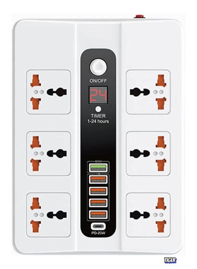 TIGER Power Strip Surge Protector with USB, 6 AC Outlets & 5 USB Ports (1 PD), Flat Plug Extension Cord, 6ft Power Cord, Compact Desktop Socket with LED Indicator – Safe Charging for Home, Office, and Travel  - Image 1