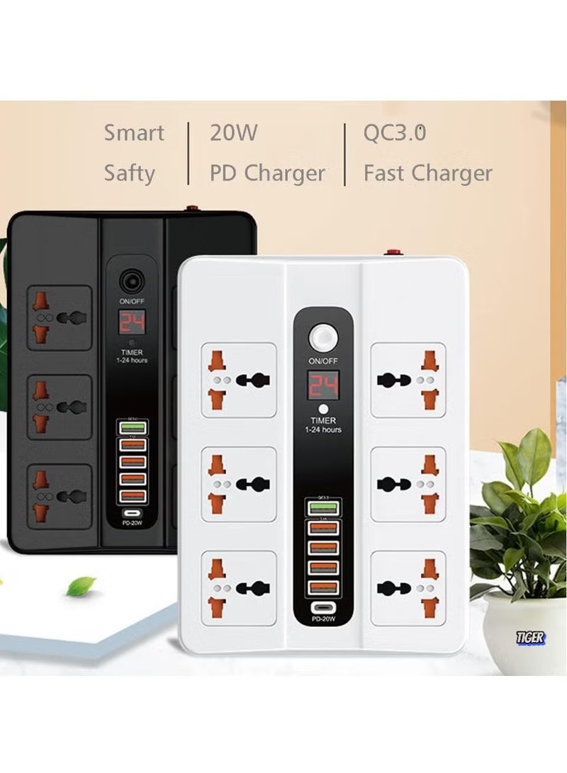 TIGER Power Strip Surge Protector with USB, 6 AC Outlets & 5 USB Ports (1 PD), Flat Plug Extension Cord, 6ft Power Cord, Compact Desktop Socket with LED Indicator – Safe Charging for Home, Office, and Travel  - Image 2