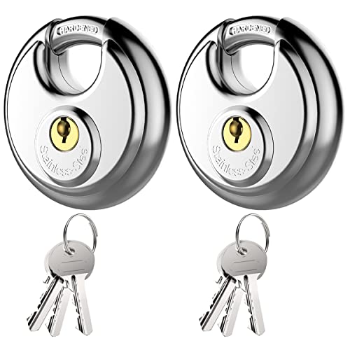Puroma Keyed Padlock, Stainless Steel Discus Lock Heavy Duty Locks with 6 Keys, Waterproof and Rustproof Storage Lock with 3/8 Inch Shackle for Warehouse, Garage, Storage Locker, and Outdoors (2 Pack) - Image 1