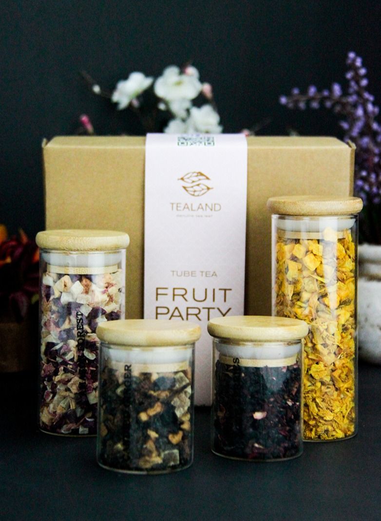 Tealand Gift Set for Moments of Calm and Reflection Tube Fruit Party Includes I Love Berries 30g Candied Ginger 25g Golden Hue 45g  - Image 1