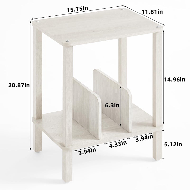 LELELINKY 2-Tier Record Player Stand with Vinyl Record Storage up to 100 Albums, Bedroom Record Holder and Multi-Functional End Table for Living Room, Grey White - Image 3