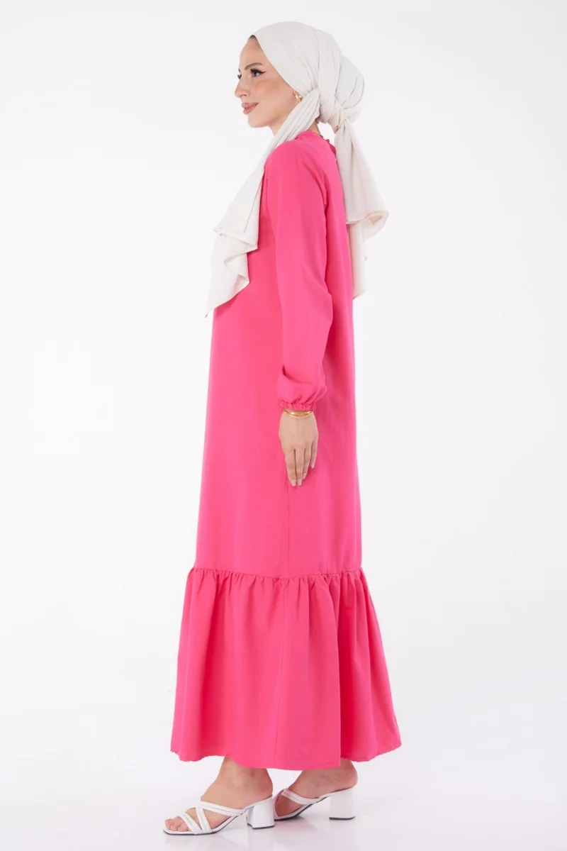 Tofisa Plain Crew Neck Women's Fuchsia Dress - 13202