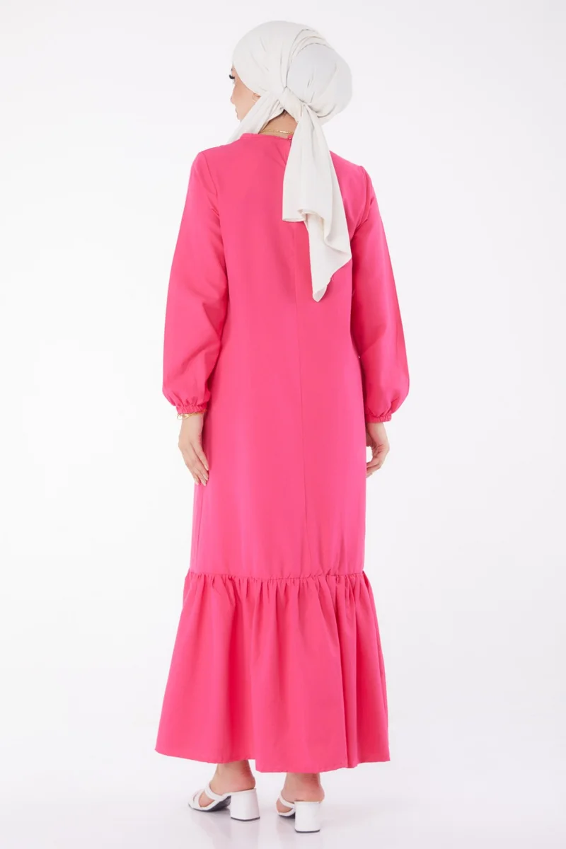 Tofisa Plain Crew Neck Women's Fuchsia Dress - 13202