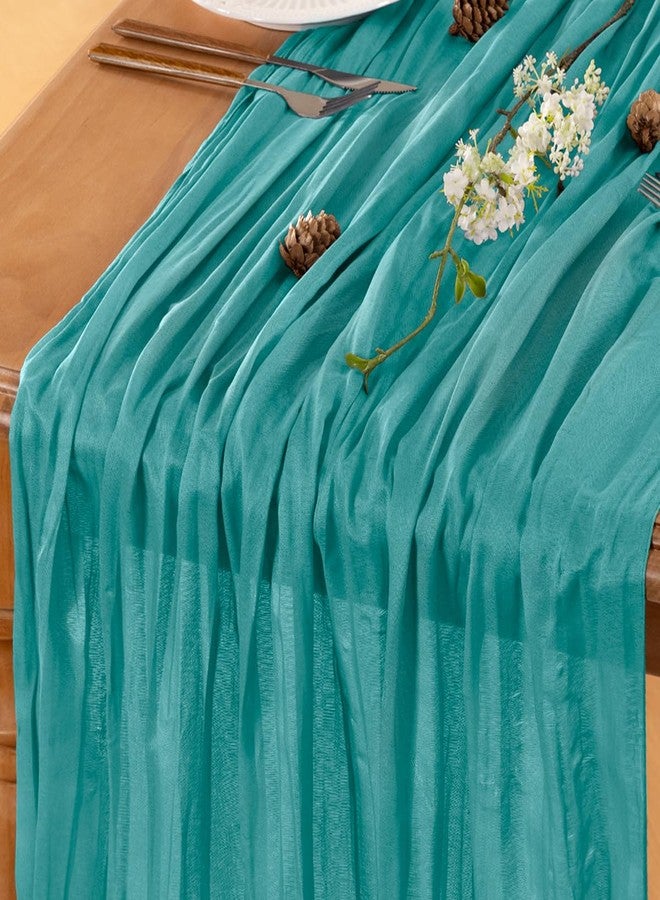 LINXTAR Teal Valentines Day Table Runner Cheesecloth Table Runners 10FT Farmhouse Table Runners 120 Inches Spring Decor Table Centerpiece for Wedding Boho Baby Shower Birthday - Image 1