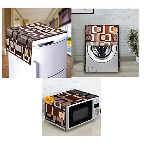 KANUSHI Industries® Microwave/Oven Top Cover + 1 Pc Front Load Automatic Washing Machine Cover + 1 Pc Fridge/Refrigerator Top Cover(CPY2-FRI+Micro+W.M-Front-Brown-Box) - Image 1