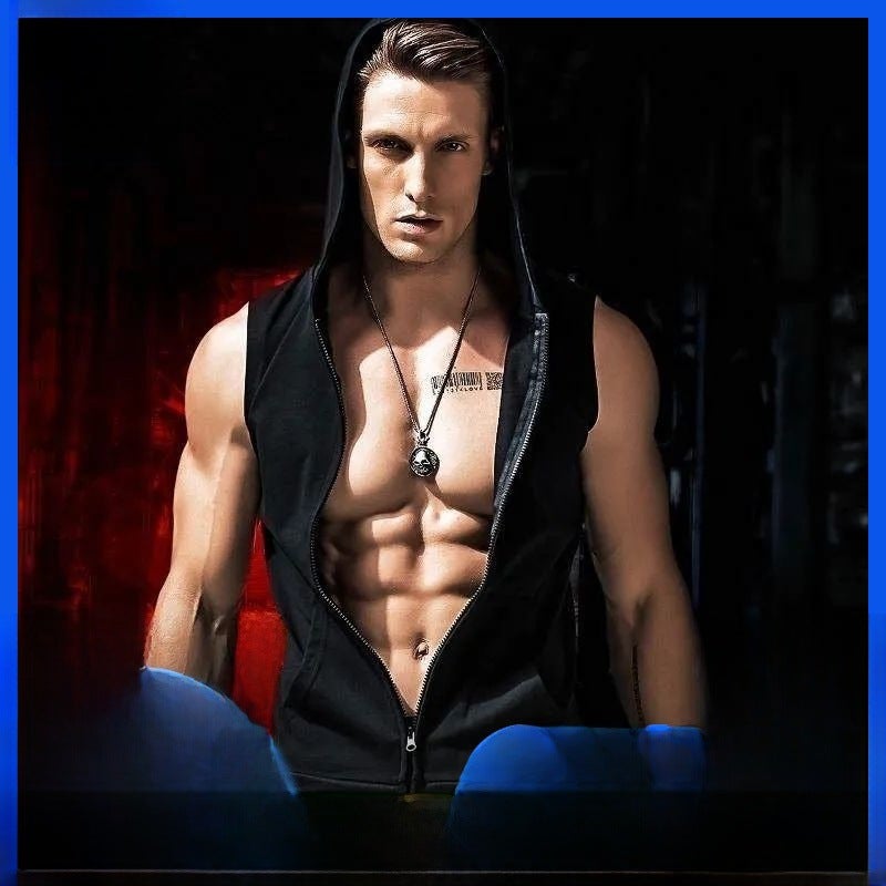 Mens Fitness Sleeveless Sweater Hooded Vest Cardigan Korean Sports Vest Slim Fit Top Waistcoat Summer Hoodie Black Cardigan  - Image 3