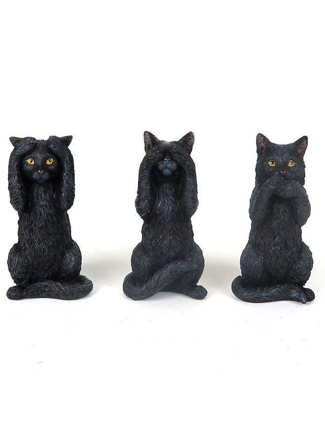 فيرونيز ديزاين تصميم فيرونيز، قطط سوداء صغيرة، تسمع وتتكلم، لا ترى الشر، تمثال صغير من الراتنج، مقاس 4 بوصات - Image 1