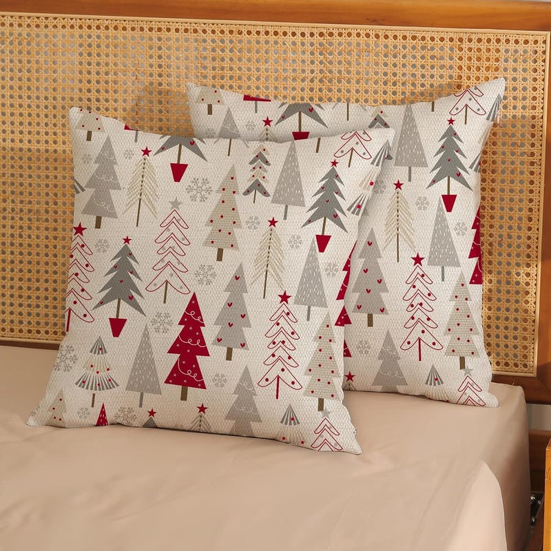GOLIANDA Christmas Pillow Covers 18x18 Set of 2 Christmas Decor Linen Pillowcase Geometric Colorful Christmas Tree Throw Pillows Winter Farmhouse Holiday Decorations Cushion Covers for Couch Home Sofa - Image 2