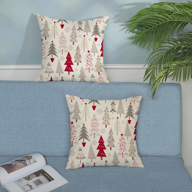 GOLIANDA Christmas Pillow Covers 18x18 Set of 2 Christmas Decor Linen Pillowcase Geometric Colorful Christmas Tree Throw Pillows Winter Farmhouse Holiday Decorations Cushion Covers for Couch Home Sofa - Image 3