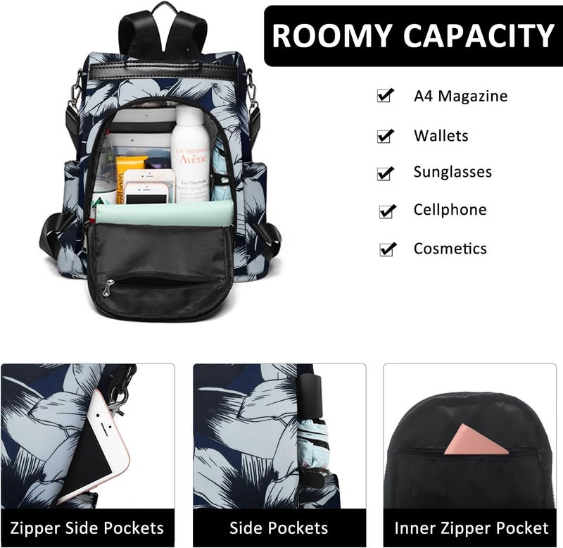 Fmeida Backpack Purse for Women Anti Theft Travel Backpacks Waterproof Convertible Daypack Ink Flowers - Image 3