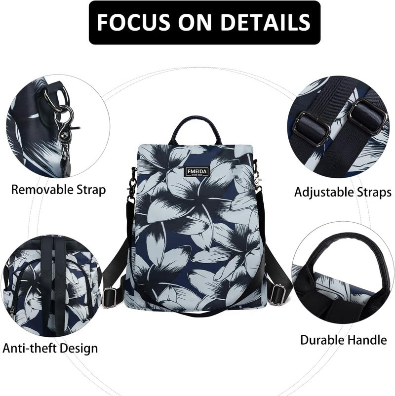 Fmeida Backpack Purse for Women Anti Theft Travel Backpacks Waterproof Convertible Daypack Ink Flowers - Image 4