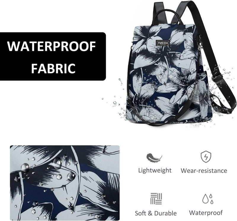 Fmeida Backpack Purse for Women Anti Theft Travel Backpacks Waterproof Convertible Daypack Ink Flowers - Image 5