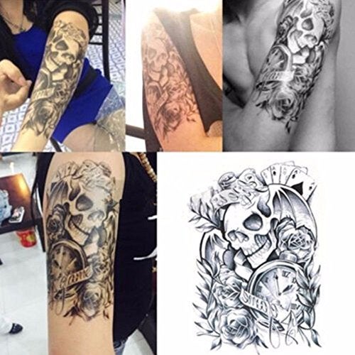 S.A.V.I Temporary Tattoo For Girls Men Women 3D Skull Sticker Size 19x12cm - 1pc. (49), Black, 4 g - Image 3
