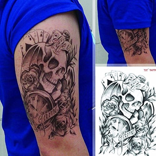 S.A.V.I Temporary Tattoo For Girls Men Women 3D Skull Sticker Size 19x12cm - 1pc. (49), Black, 4 g - Image 1