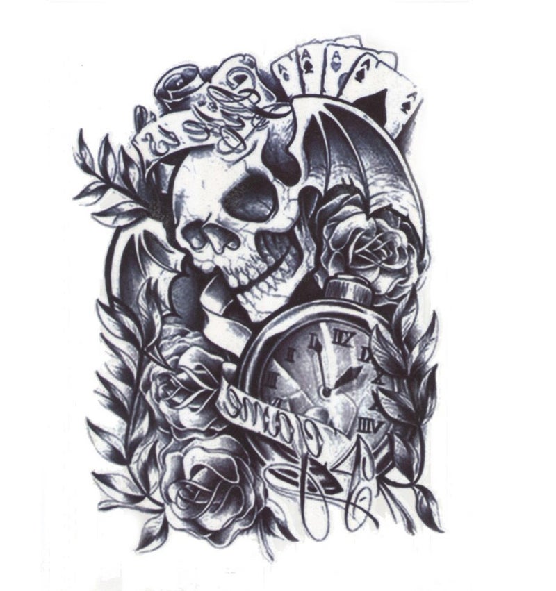 S.A.V.I Temporary Tattoo For Girls Men Women 3D Skull Sticker Size 19x12cm - 1pc. (49), Black, 4 g - Image 2