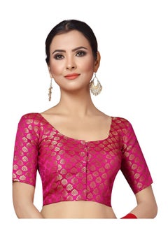 Studio Shringaar Studio Shringaar Women's Readymade Brocade Short Sleeves Saree Blouse (Pink,46)  - Image 1
