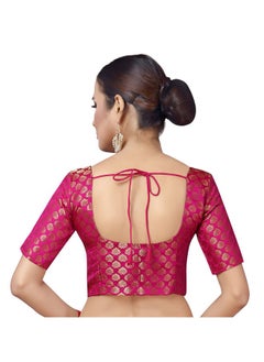 Studio Shringaar Studio Shringaar Women's Readymade Brocade Short Sleeves Saree Blouse (Pink,46)  - Image 2