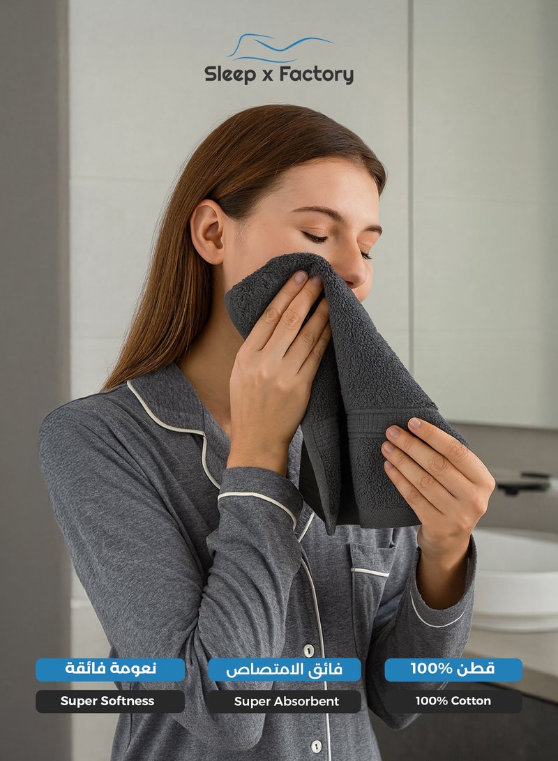 سليب × فاكتوري منشفة وجه رمادي داكن – قطن ١٠٠٪، ناعمة وسريعة الجفاف – ٣٣×٣٣ سم - Image 2