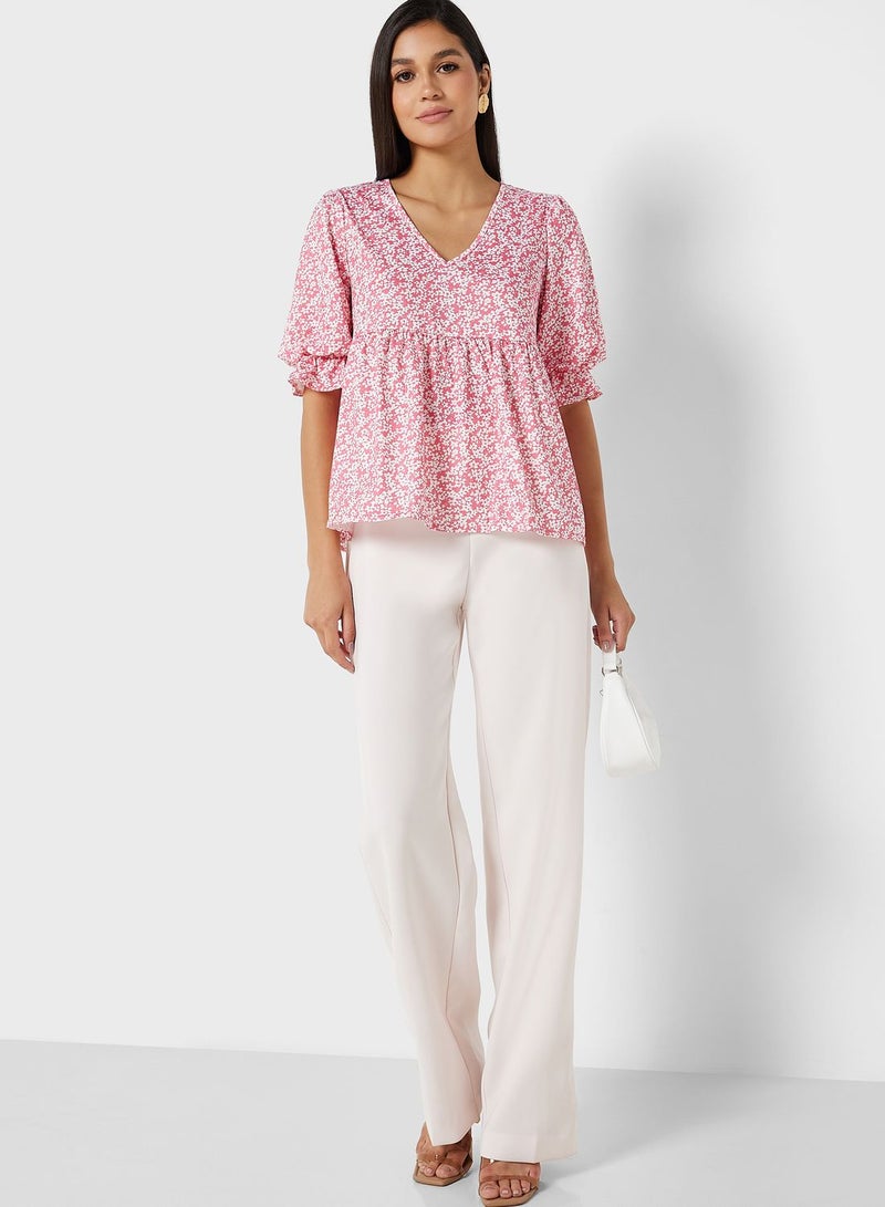 In the style Jac Jossa Pink Floral Print Smock Top With Puff Sleeves  - Image 4