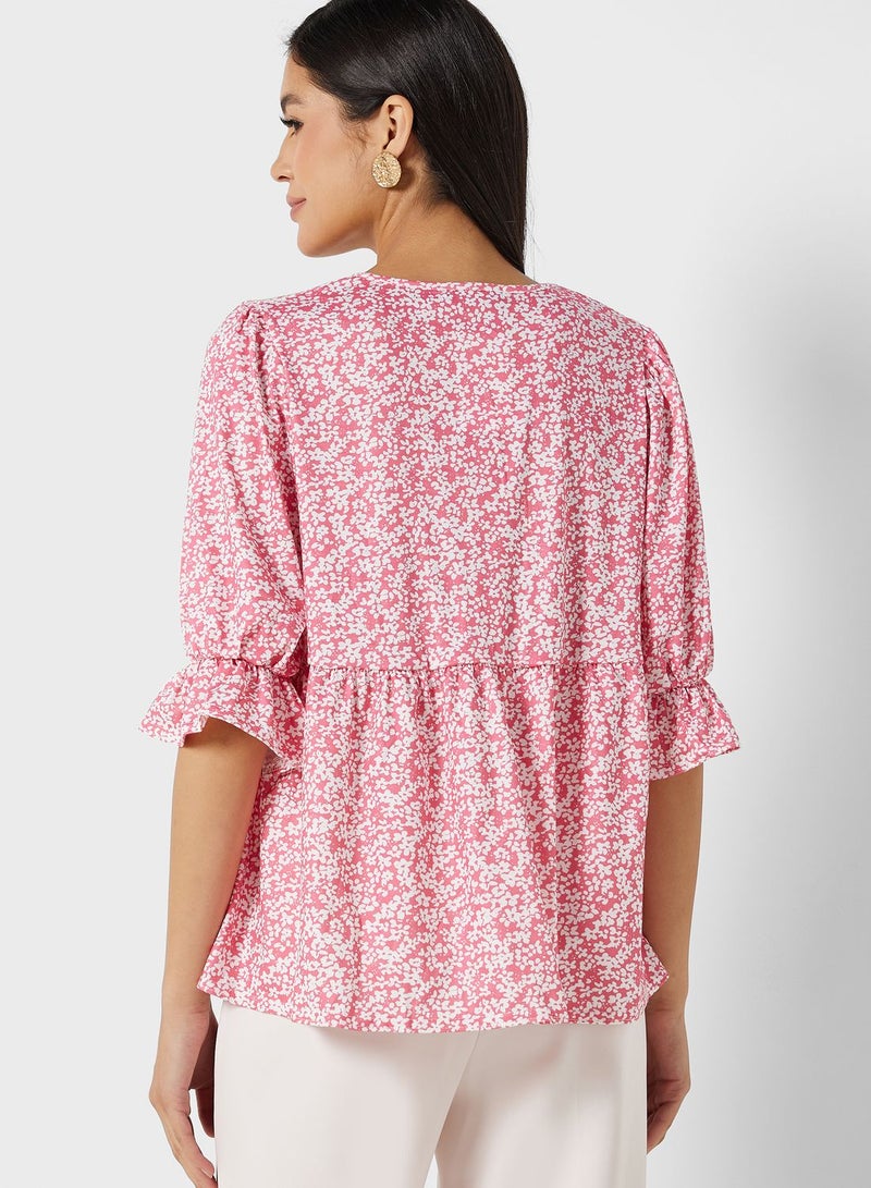 In the style Jac Jossa Pink Floral Print Smock Top With Puff Sleeves  - Image 2