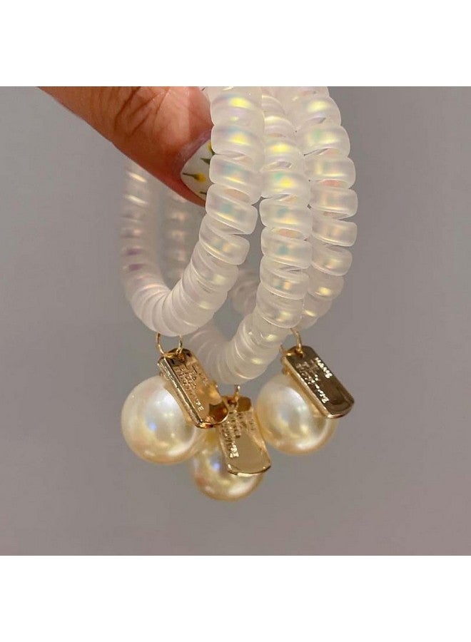 Radhya Accessories Pearl Spiral Hairties for Women with Hanging (Pack of 2) Wire Rubberbands Pearl Rubberbands for Girls Elastic bands Hair Accessories for Women - Image 3