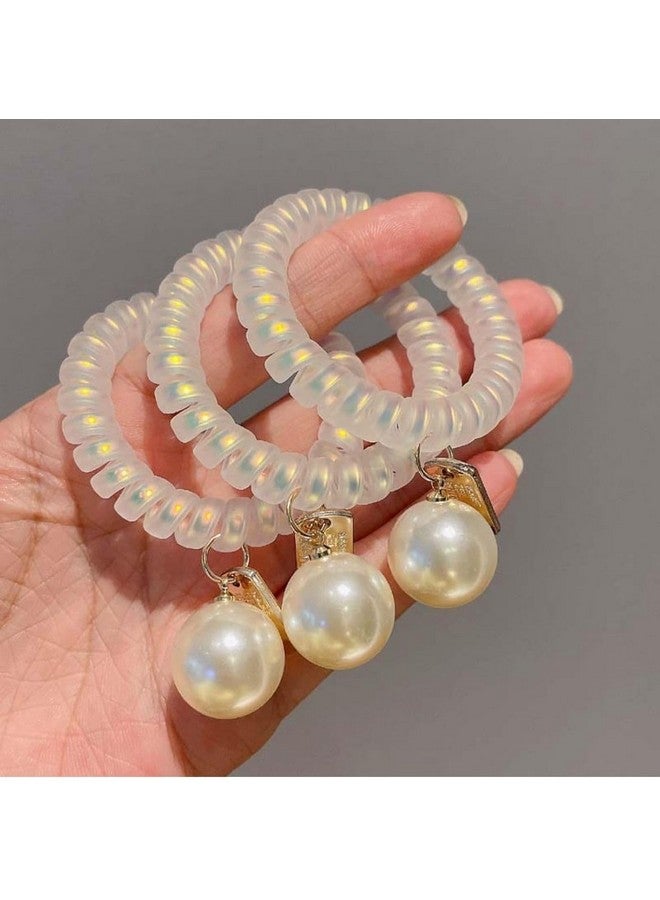 Radhya Accessories Pearl Spiral Hairties for Women with Hanging (Pack of 2) Wire Rubberbands Pearl Rubberbands for Girls Elastic bands Hair Accessories for Women - Image 1