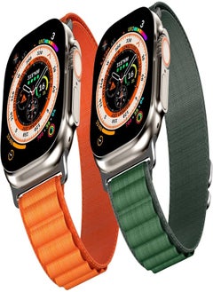 Alpine Loop Compatible for Apple Watch Ultra 49mm Wide Band, Textile Stretch Nylon Titanium G‑Hook Wristband Sport Strap for iWatch 49mm 45mm 44mm 42mm Series 8/7/6/SE/5/4/3 Men Bands Orange+Green