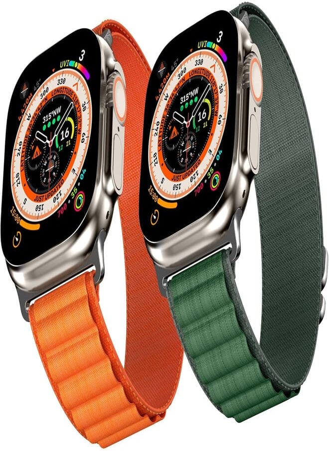 Kartice - Alpine Loop Compatible for Apple Watch Ultra 49mm Wide Band, Textile Stretch Nylon Titanium G‑Hook Wristband Sport Strap for iWatch 49mm 45mm 44mm 42mm Series 8/7/6/SE/5/4/3 Men Bands Orange+Green - Image 1