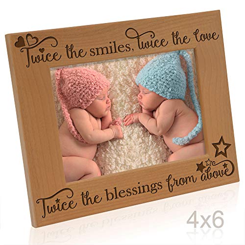 KATE POSH - Twice the Smiles, Twice the Love, Twice the Blessings from above - Engraved Natural Wood Picture Frame - Twins photo frame, Twins gifts for babies, Twins gifts for mom (4x6-Horizontal) - Image 3