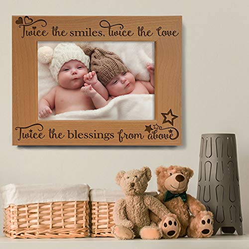 KATE POSH - Twice the Smiles, Twice the Love, Twice the Blessings from above - Engraved Natural Wood Picture Frame - Twins photo frame, Twins gifts for babies, Twins gifts for mom (4x6-Horizontal) - Image 5