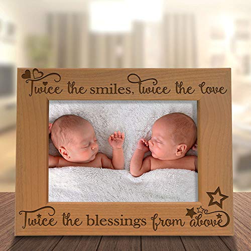 KATE POSH - Twice the Smiles, Twice the Love, Twice the Blessings from above - Engraved Natural Wood Picture Frame - Twins photo frame, Twins gifts for babies, Twins gifts for mom (4x6-Horizontal) - Image 4