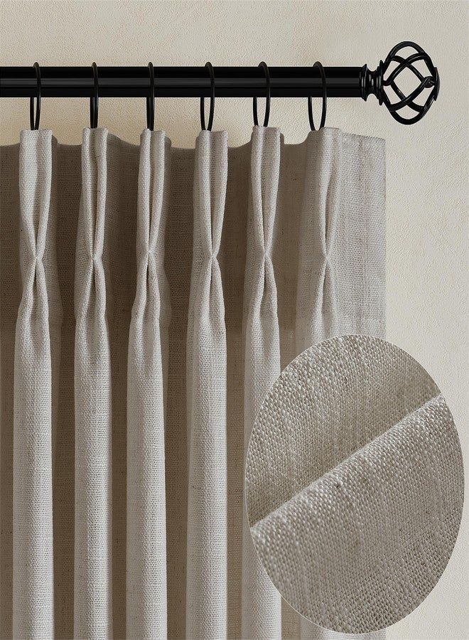 TWODRAPES Flax Linen Curtains Pinch Pleated 84 Inch Length 2 Panels for Living Room Bedroom Textured Burlywood Birch Semi Sheer Rustic Farmhouse Back Tab Pinch Pleat Hooks Rings Window Curtain 84 Inches Long - Image 1