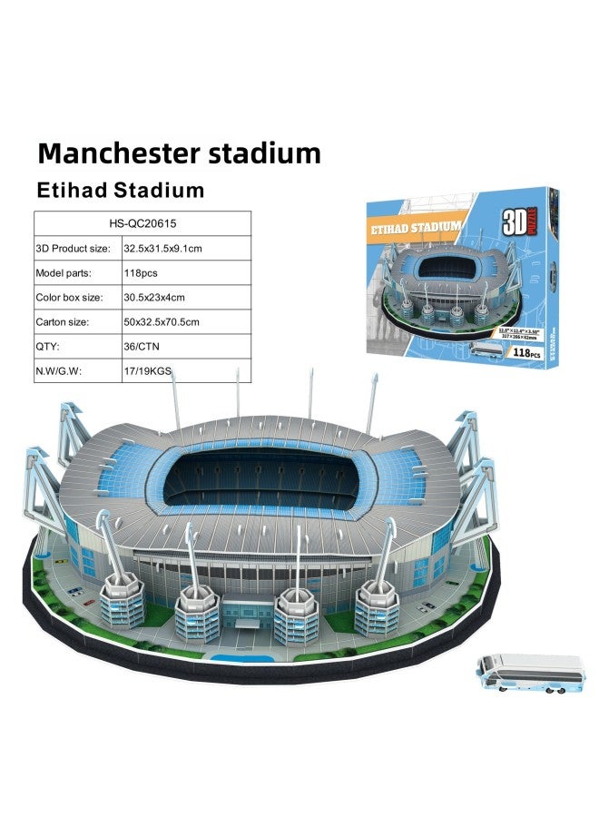 Football Stadium Model Messi Nou Camp Real Madrid 3d Puzzle Toy Building Stadium World Cup-Color:Manchester City Stadium - Image 1