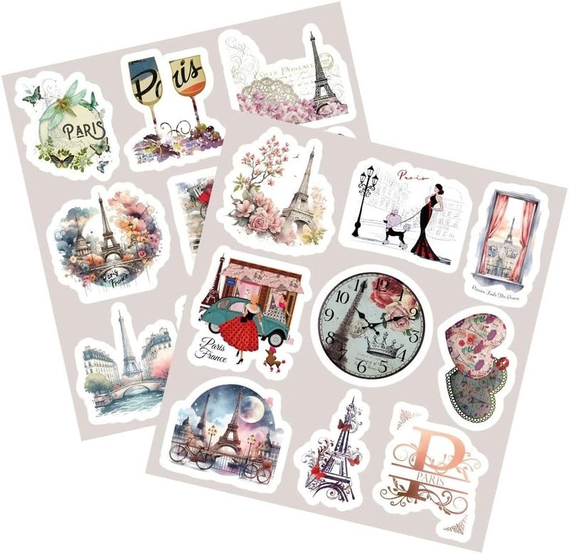 AUCEKO 50 PCS Paris Stickers,Vintage Eiffel Tower Sticker Pack Vinyl Skateboard Guitar Door Laptop Luggage Car Bike Water Bottle Birthday Party Supplies Teens Boys and Girls Decals - Image 2