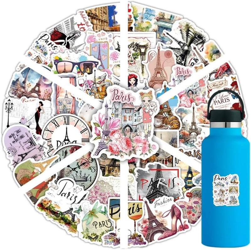 AUCEKO 50 PCS Paris Stickers,Vintage Eiffel Tower Sticker Pack Vinyl Skateboard Guitar Door Laptop Luggage Car Bike Water Bottle Birthday Party Supplies Teens Boys and Girls Decals - Image 3