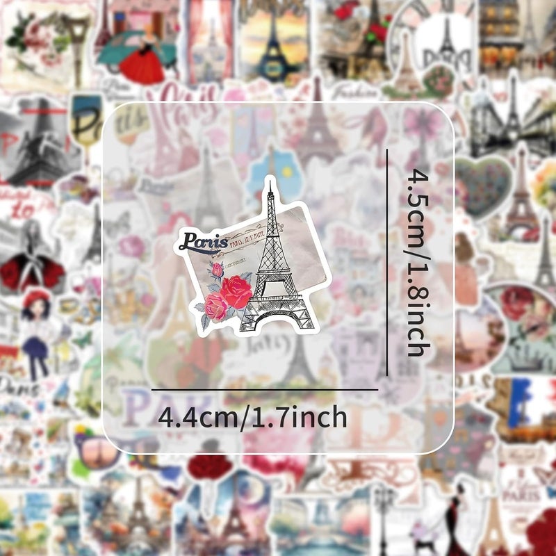 AUCEKO 50 PCS Paris Stickers,Vintage Eiffel Tower Sticker Pack Vinyl Skateboard Guitar Door Laptop Luggage Car Bike Water Bottle Birthday Party Supplies Teens Boys and Girls Decals - Image 4