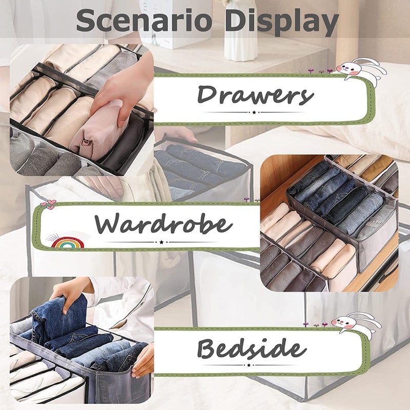 MBW Nylon Drawer Organizer Wardrobe Clothes Storage 7 Grids Storage Organizer Multipurpose Large Capacity Compartment Storage Box Collapsible For TShirt Legging Skirts Jeans Gray 3  - Image 2