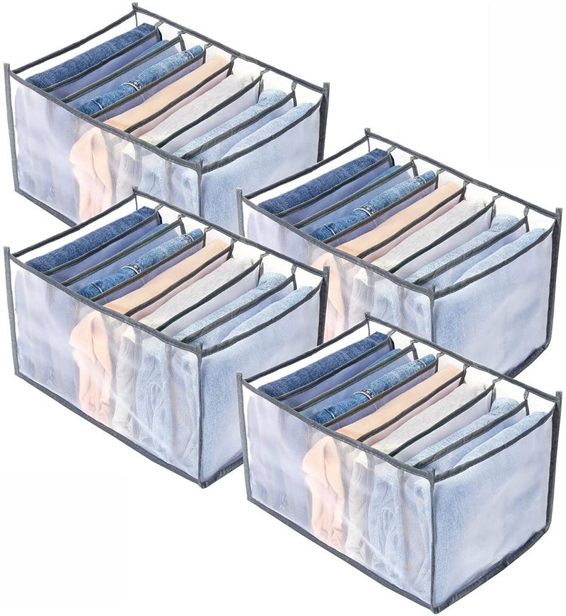 MBW Nylon Drawer Organizer Wardrobe Clothes Storage 7 Grids Storage Organizer Multipurpose Large Capacity Compartment Storage Box Collapsible For TShirt Legging Skirts Jeans Gray 3  - Image 1