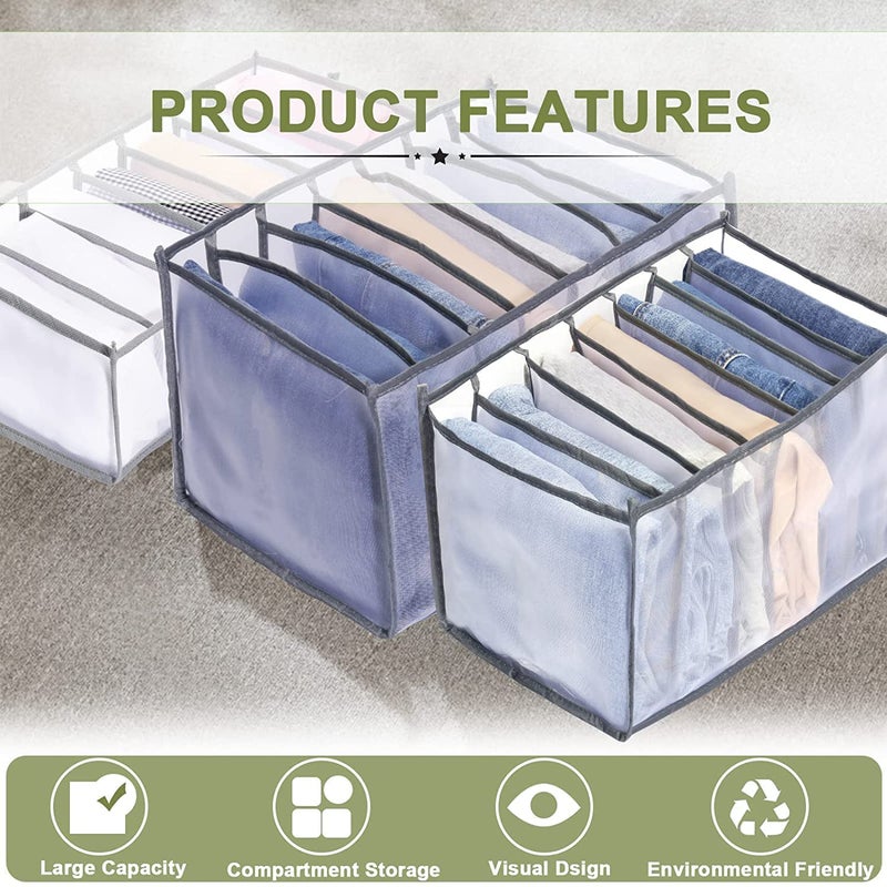 MBW Nylon Drawer Organizer Wardrobe Clothes Storage 7 Grids Storage Organizer Multipurpose Large Capacity Compartment Storage Box Collapsible For TShirt Legging Skirts Jeans Gray 3  - Image 3