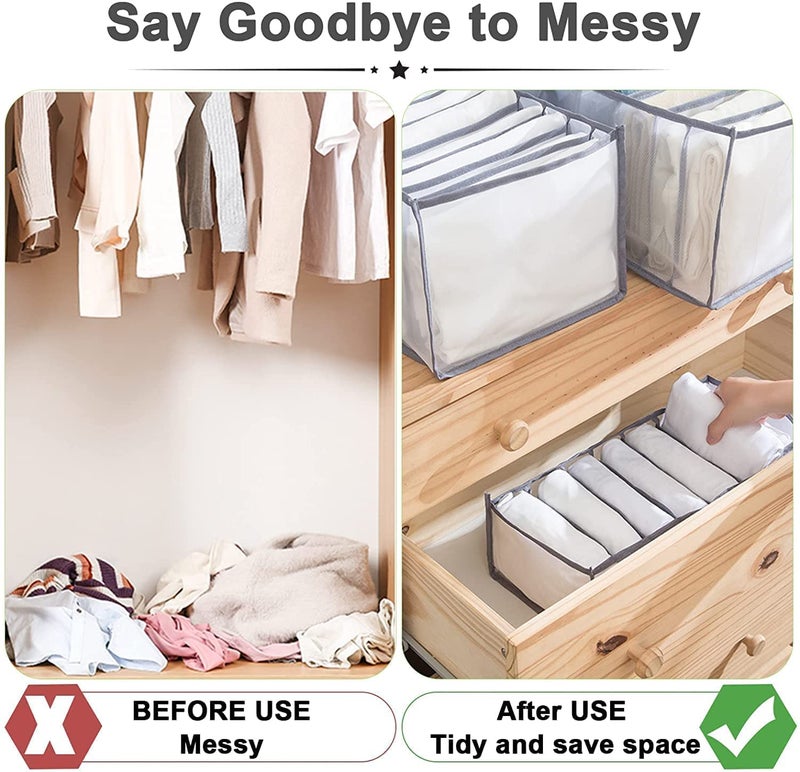 MBW Nylon Drawer Organizer Wardrobe Clothes Storage 7 Grids Storage Organizer Multipurpose Large Capacity Compartment Storage Box Collapsible For TShirt Legging Skirts Jeans Gray 3  - Image 5