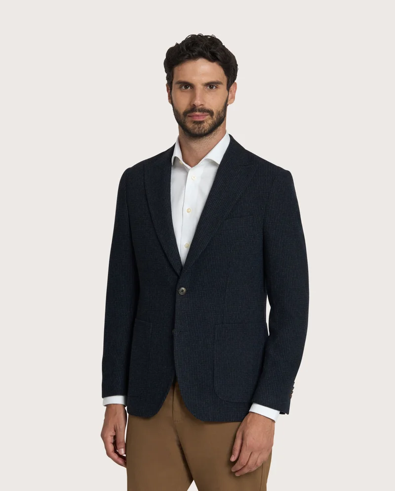 كاميتشسما Navy blue houndstooth patterned wool blend sports jacket